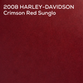 A textured dark red color swatch with white text at the top reading '2008 HARLEY-DAVIDSON Crimson Red Sunglo'.