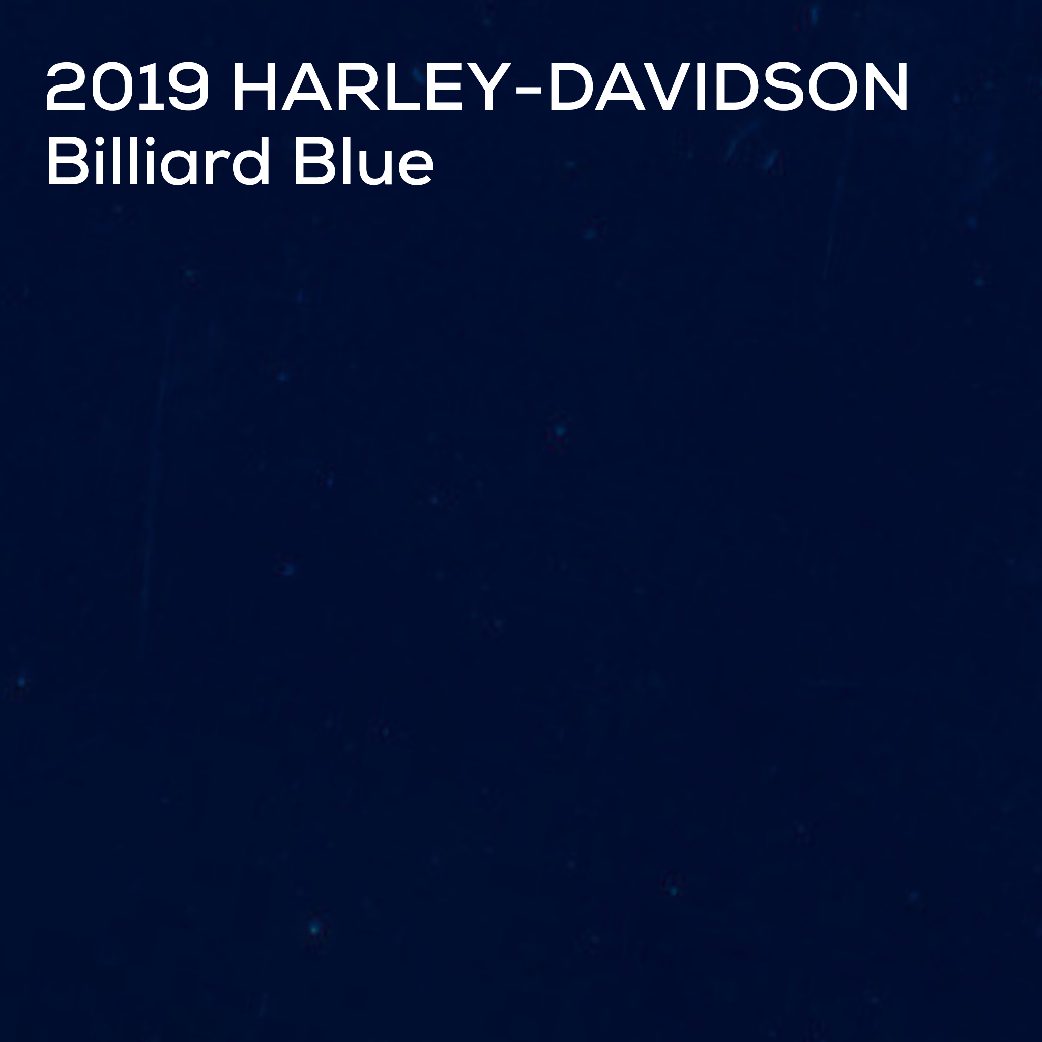 A dark blue color swatch with white text reading '2019 HARLEY-DAVIDSON Billiard Blue' in the upper left corner.