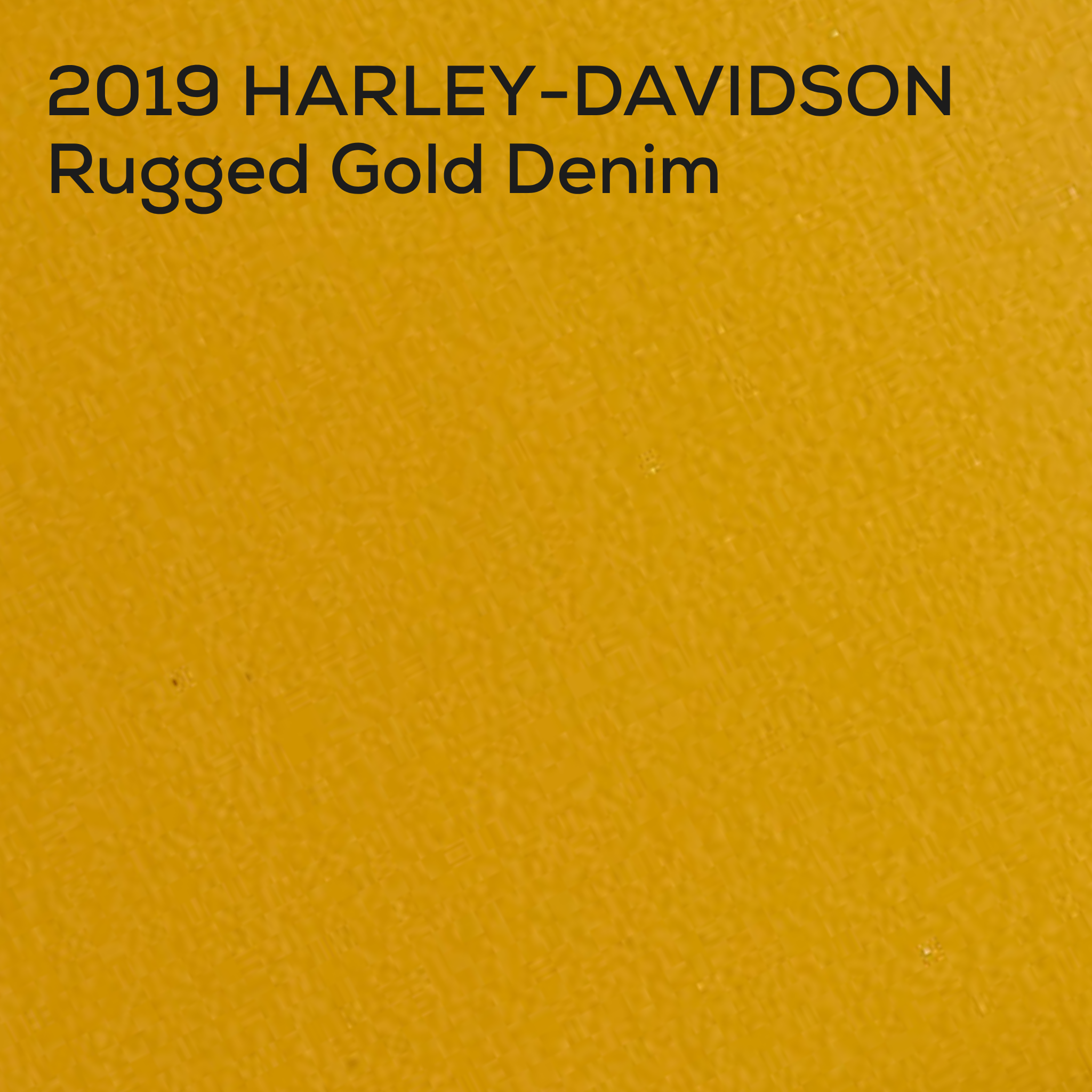 A textured color swatch of Harley-Davidson Rugged Gold Denim, with black text in the top-left corner reading '2019 HARLEY-DAVIDSON Rugged Gold Denim'.