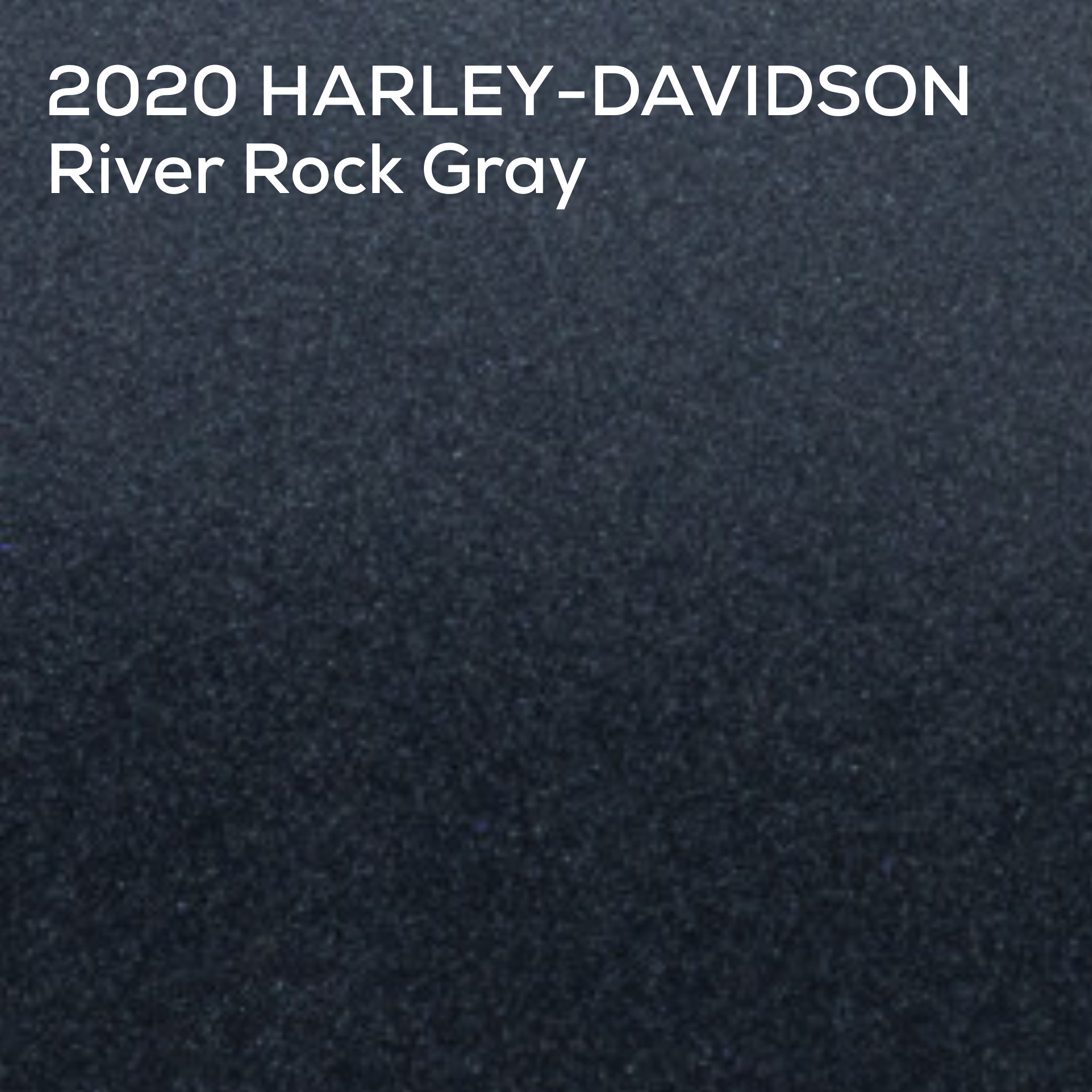 A dark gray textured fabric or carpet swatch with white text in the upper left reading '2020 HARLEY-DAVIDSON River Rock Gray'.