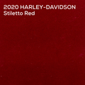 A textured deep red color swatch with white text in the top-left corner reading '2020 HARLEY-DAVIDSON Stiletto Red'.
