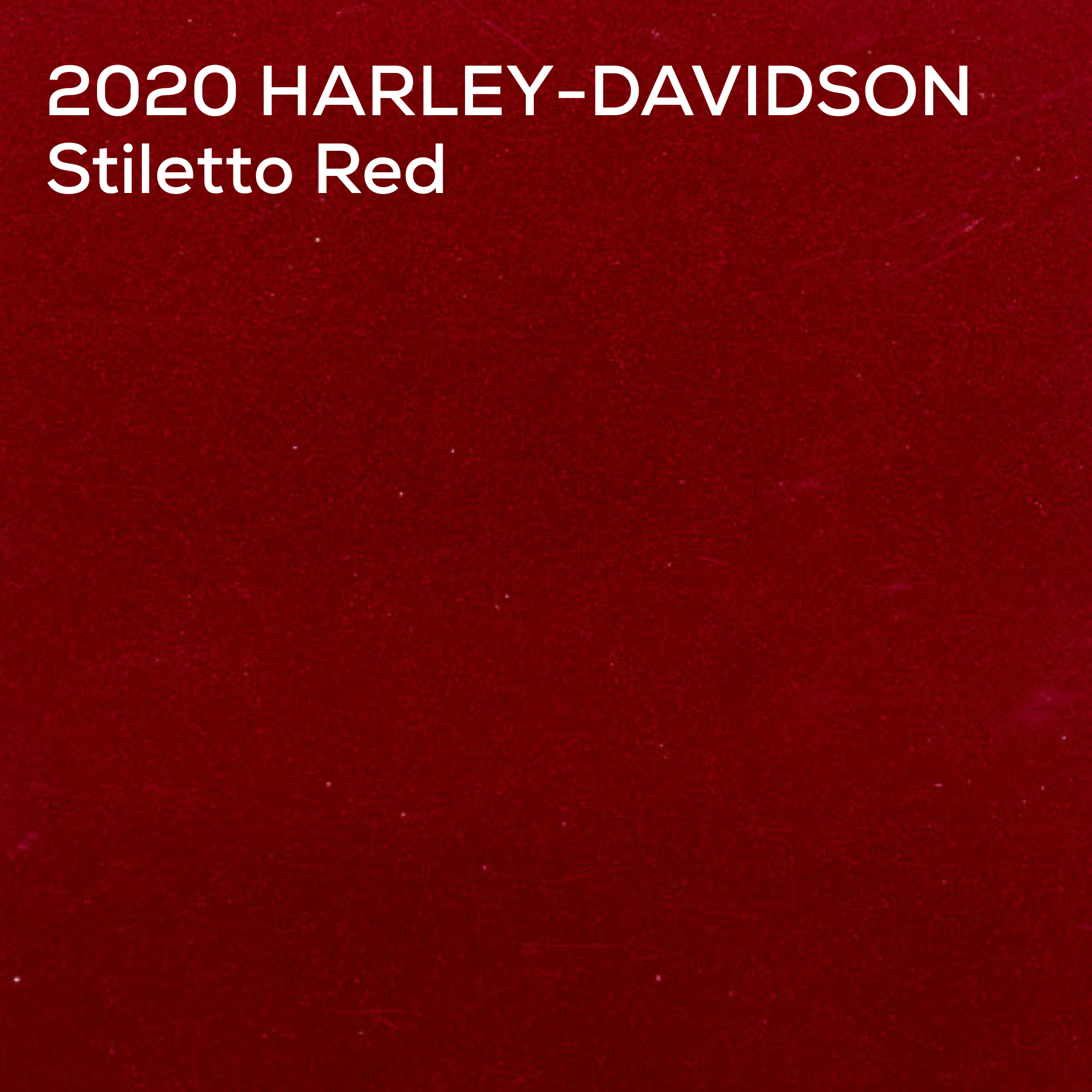 A textured deep red color swatch with white text in the top-left corner reading '2020 HARLEY-DAVIDSON Stiletto Red'.