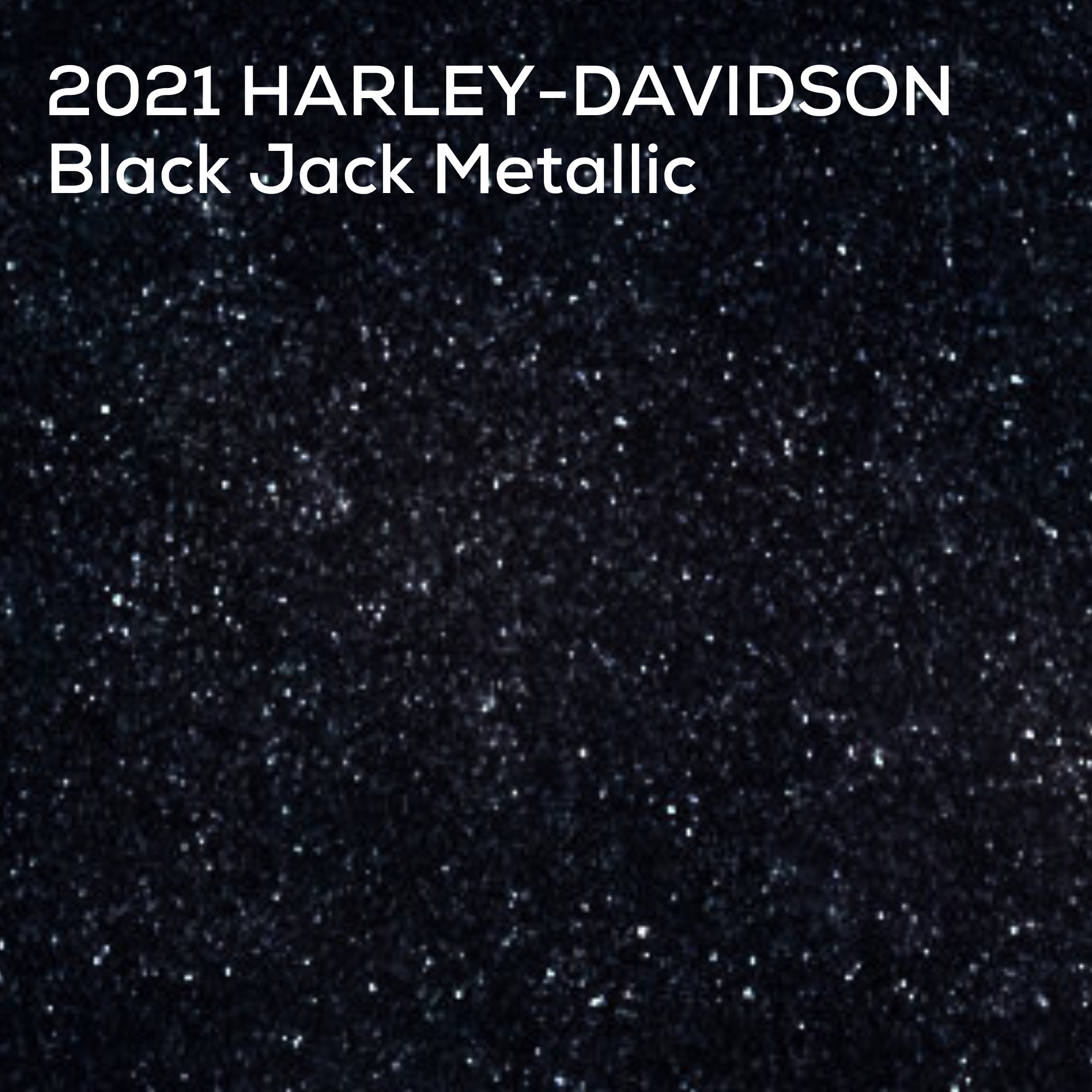 A dark metallic textured surface labeled '2021 HARLEY-DAVIDSON Black Jack Metallic' in white text at the top, showing a black-to-charcoal reflective speckled finish.