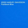 A solid blue textured background with white text in the top-left corner reading '2022 HARLEY-DAVIDSON Fastback Blue'.