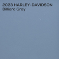 A flat blue-gray color swatch with black text reading '2023 HARLEY-DAVIDSON Billiard Gray' in the upper left corner.