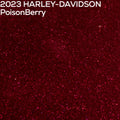 Close-up of a poisonberry paint color swatch with '2023 HARLEY-DAVIDSON PoisonBerry' text.