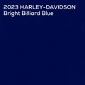 A solid dark blue color swatch with white text reading '2023 HARLEY-DAVIDSON Bright Billiard Blue' in the upper left corner.
