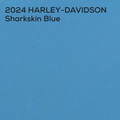 A solid blue color swatch with black text in the top-left corner reading '2024 HARLEY-DAVIDSON Sharkskin Blue'.