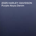 A dark purple denim color swatch with white text at the top reading '2025 HARLEY-DAVIDSON Purple Abyss Denim'.